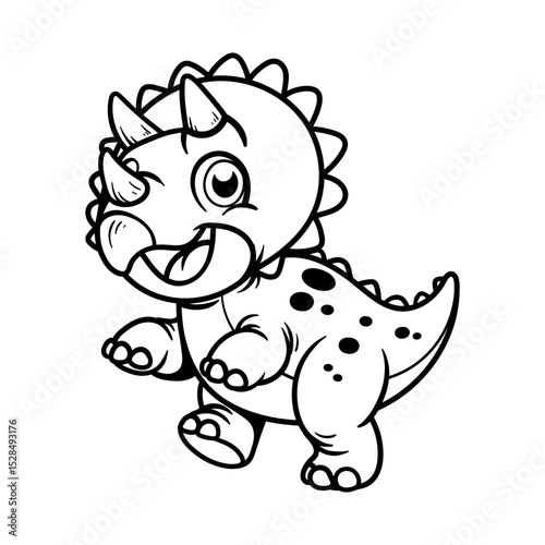 fun cute triceratops dinosaur cartoon character isolated drawing line style sketch classic vintage design illustration