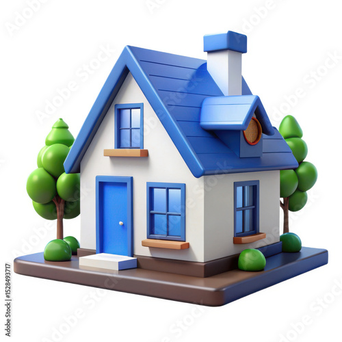 3d cartoon house model isolated on white background