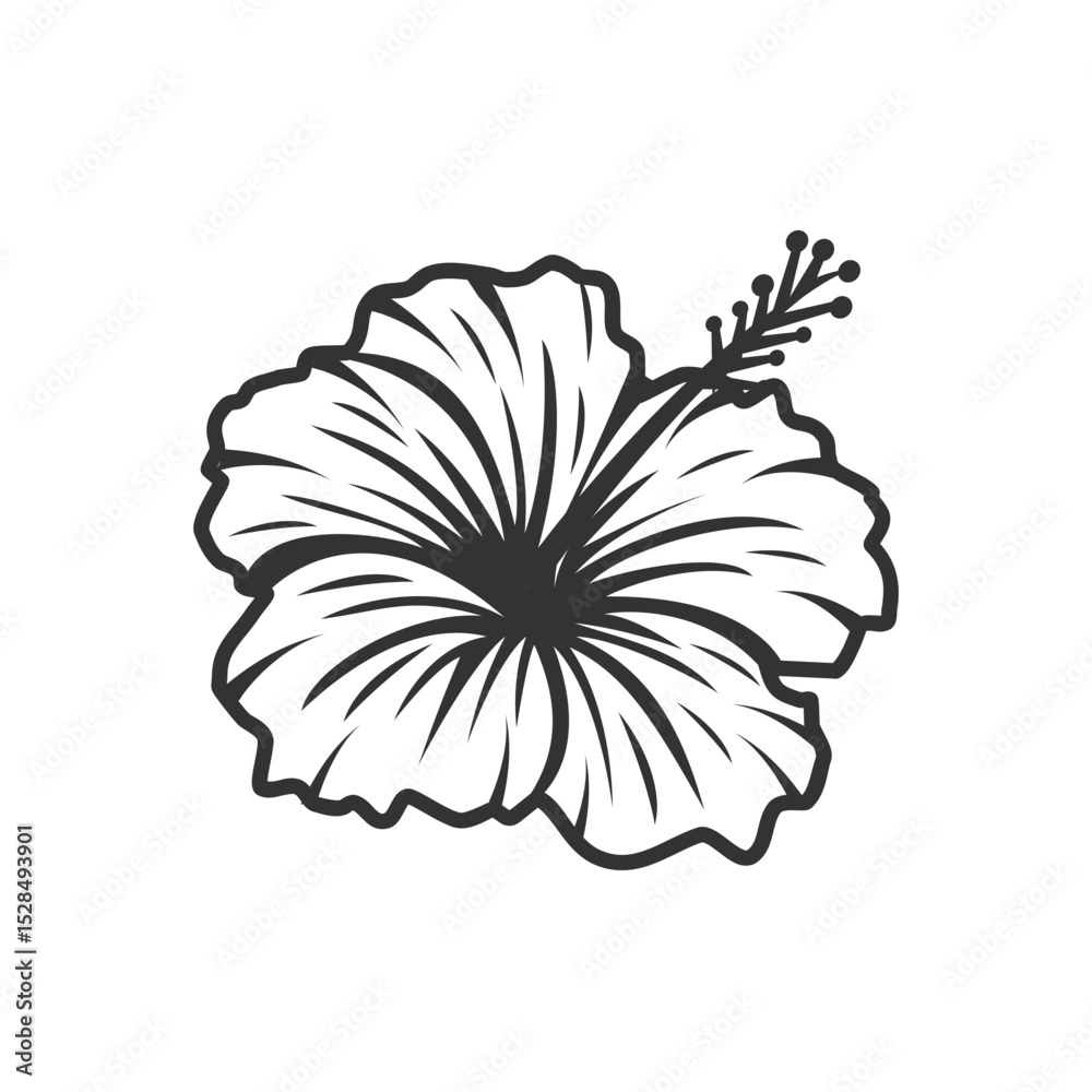Naklejka premium Black and White Hibiscus - Elegant Outline Drawing 