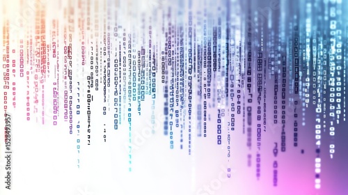 Abstract binary code rain with vibrant gradient background design element