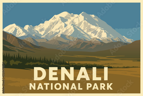 Denali National Park Majestic Denali Peak Surrounded by Alaskan Wilderness.eps