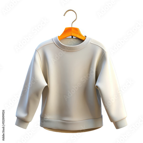 3d render of beige sweatshirt on wooden hanger isolated on white background