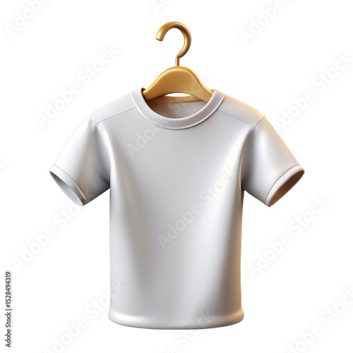 3d render of a white t shirt on a wooden hanger isolated on white background