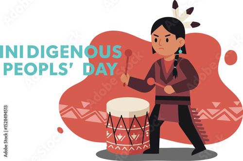 Indigenous Peoples Day Celebration with Traditional Drum and Cultural Attire Vector Illustration 