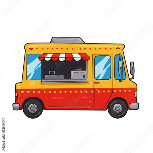 Retro Yellow and Red Food Truck Illustration