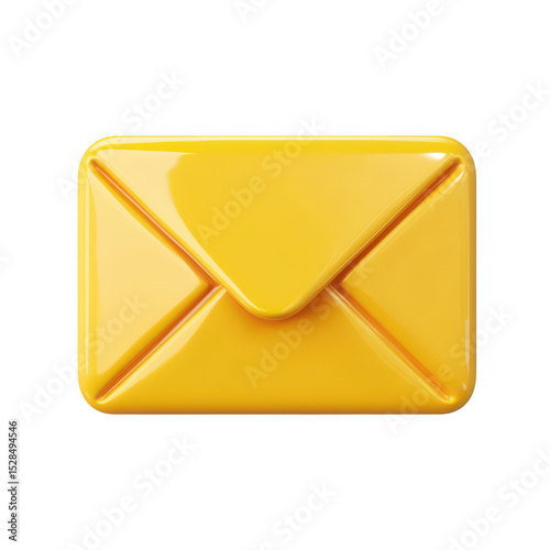 Glossy yellow envelope icon isolated on transparent background