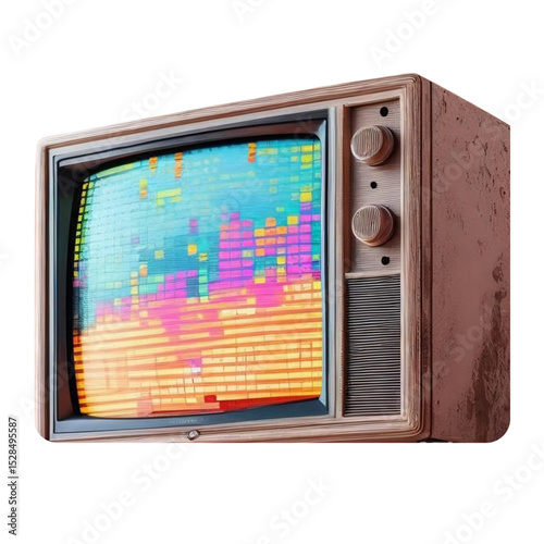 Vintage television set with colorful screen display for retro technology and entertainment enthusiasts alike