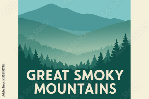 Great Smoky Mountains National Park Mist Rolling Through Trees at Dawn.eps