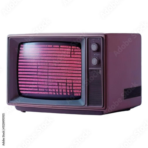 Retro television set vintage tv with pink screen static noise and knobs for channel and volume control design