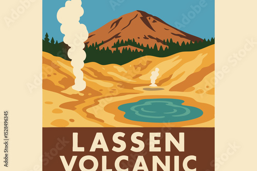 Lassen Volcanic National Park Active Geothermal Features and Volcano View.eps