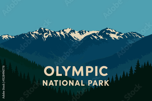 Olympic National Park View from Hurricane Ridge Over Snow-capped Peaks.eps