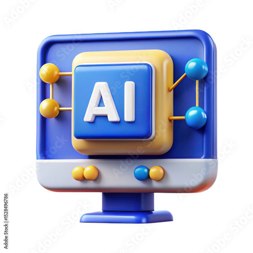 3d ai computer icon isolated on white background