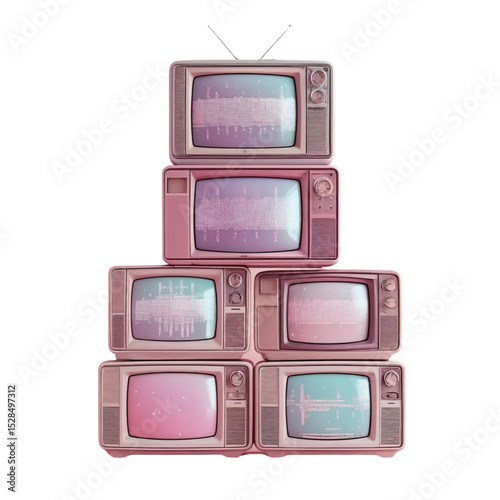 Vintage television sets stacked retro tvs old fashioned television sets antique tvs classic tvs pink and blue tv