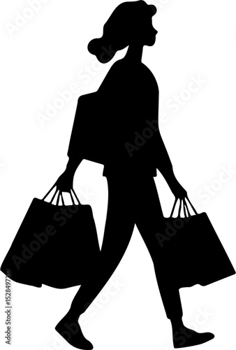 silhouette vector illustration of a woman carrying shopping bags, Isolated on white