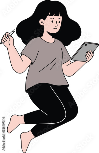 Woman artist sketching on a tablet Illustration 