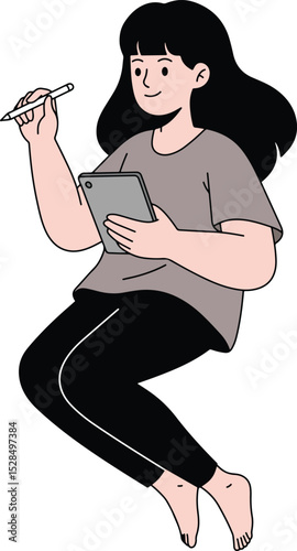 Woman artist sketching on a tablet Illustration 
