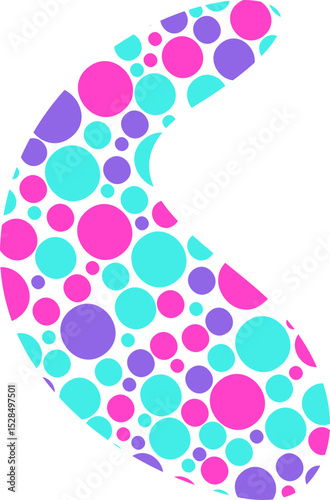 A smooth, curved 'C' shape filled with dots that create a textured and stylized colorful look.