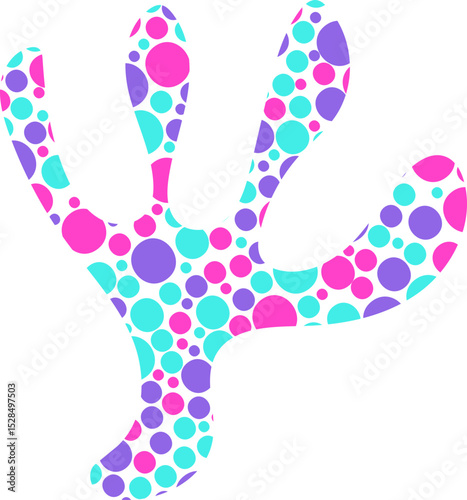 An abstract coral-like shape filled with dots creating a textured and stylized colorful appearance.