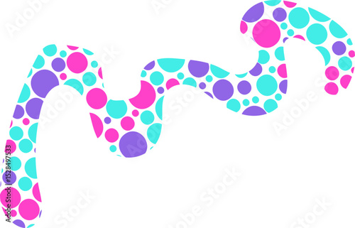 Wavy curved filament shape filled with small colored dots.