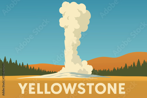 Yellowstone National Park Steam Rising from Old Faithful at Sunrise.eps