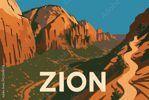Zion National Park View of Angel?s Landing Trail and Canyon Below.eps