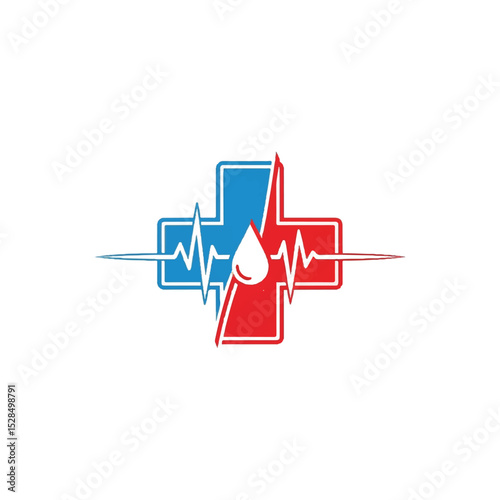 Medical Cross Heartbeat Blood Drop Logo Design Healthcare Branding Vector Illustration