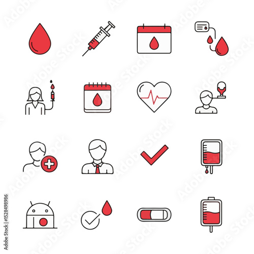 Blood Donation Icons Medical Vector Graphics for Websites and Applications