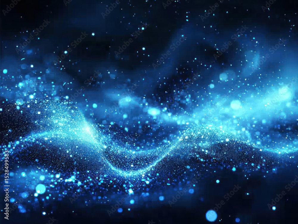 An abstract digital rendering of a dark blue, wave-like form composed of countless shimmering particles, evoking a sense of depth and cosmic energy An abstract digital rendering of a dark blue, wave-like form composed of countless shimmering particles, evoking a sense of depth and cosmic energy