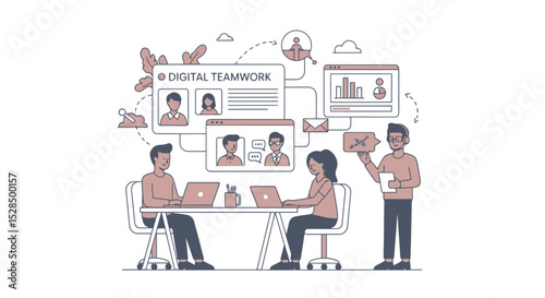 Digital Teamwork: Collaboration and Communication Illustration