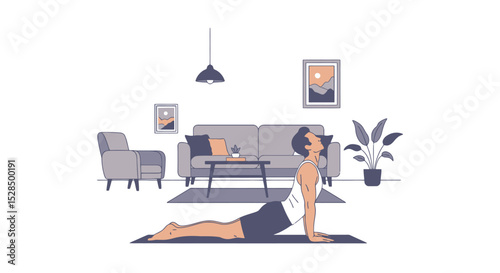 Upward Dog Pose in Living Room Illustration