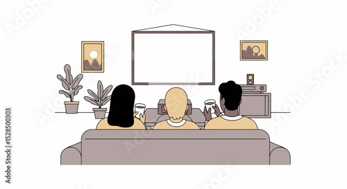Cozy Night In: Friends Watching TV Illustration