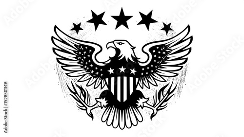 “Create a vintage-style T-shirt design using one of the eagle silhouettes as the central graphic, incorporating a patriotic theme.”