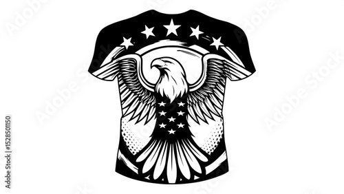 “Create a vintage-style T-shirt design using one of the eagle silhouettes as the central graphic, incorporating a patriotic theme.”