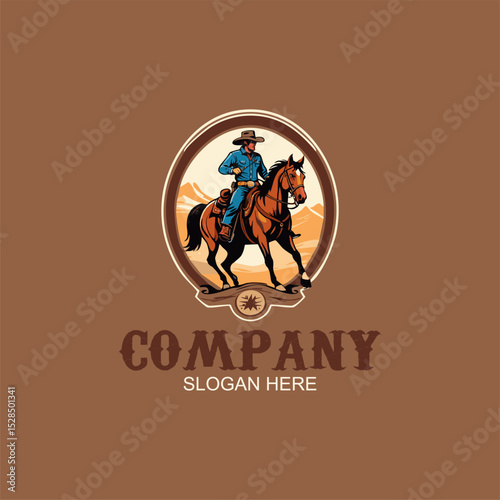 cowboy horse rider logo design template. editable and ready to use