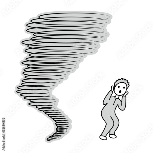 kid scared of tornado, boy is afraid of natural disaster, safety tips, vector illustration