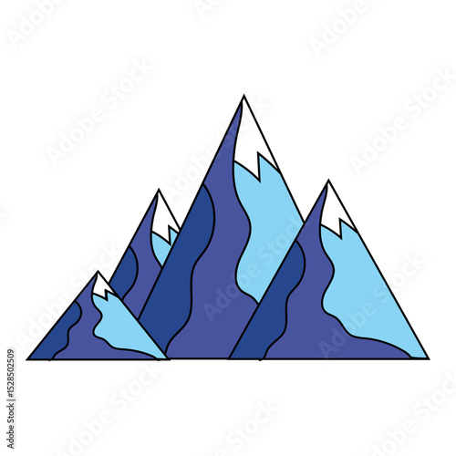 Mountain peak icon. Range summit symbol. Blue gradient hues. Vector mountain illustration.
