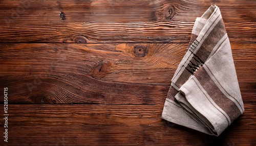 kitchen towel on empty wooden table napkin close up top view mock up for design kitchen rustic background
