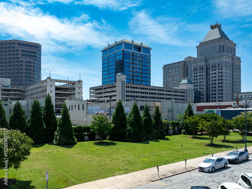 downtown Greensboro near noon in Spring.