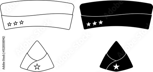 side view and front view garrison cap or flight cap icon set