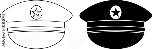 front view Peaked cap icon set