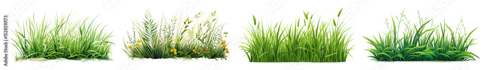 Fototapeta premium PNG Lush green grass illustrations variety, element set on transparent background