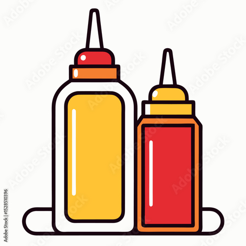 Ketchup and Mustard Bottles – Outlined Style Vector
