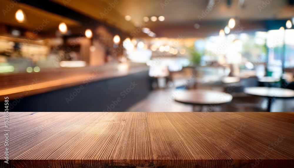 Obraz premium empty coffee table over defocused coffee shop background with copy space