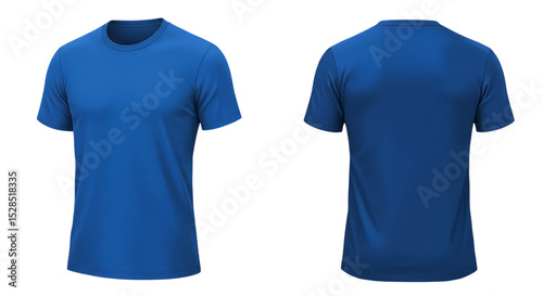 Royal blue mens short sleeve t shirt mockup front and back view isolated on white background