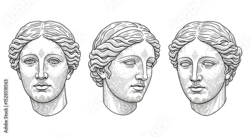 Classical Beauty Ancient Greece Goddess Head Illustrations Collection