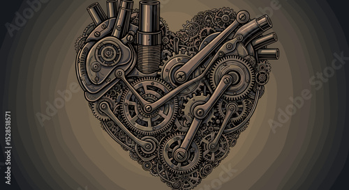 Mechanical heart with gears and pipes inside