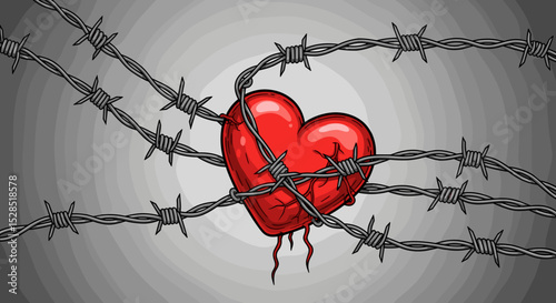 Painful Love Heart Barbed Wire Entanglement Concept