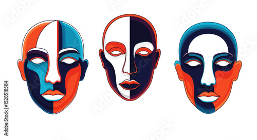 Three Colorful Abstract Human Faces Art Design