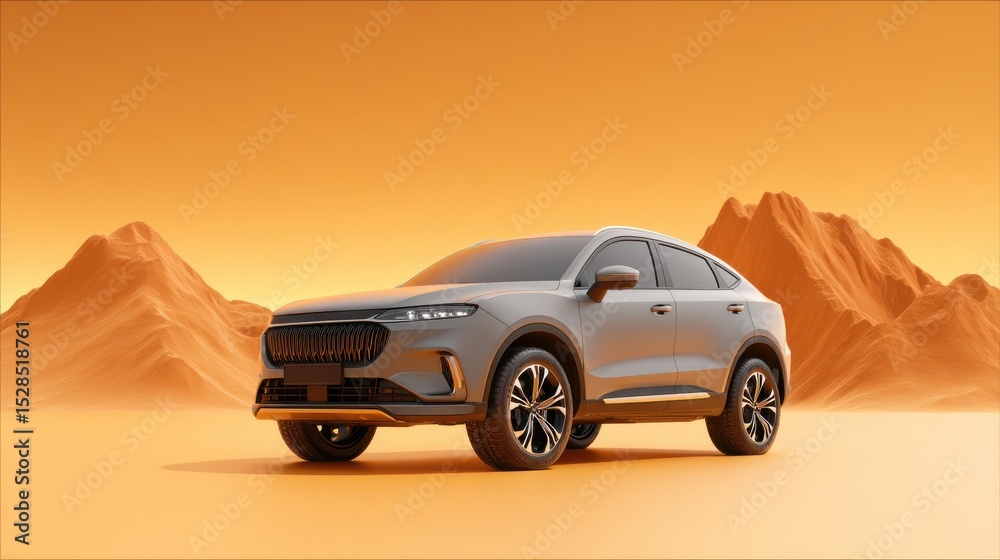 Obraz premium A grey car is parked in front of a mountain
