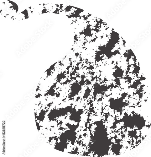 Black, abstract, organic shape with an irregular form, smooth edges, and a charcoal textured grain.